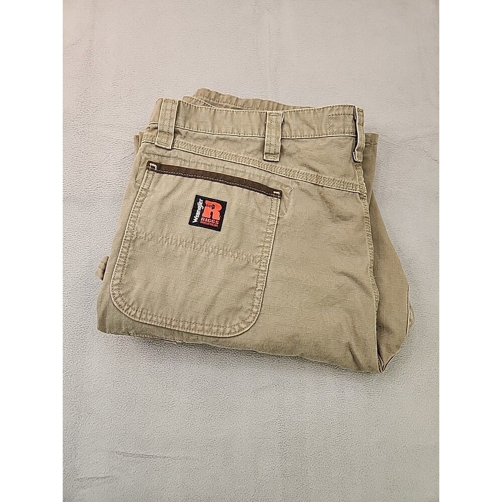 Wrangler Riggs Workwear Pants Mens 42x36 Beige Ripstop Cargo Utility Ranger Work